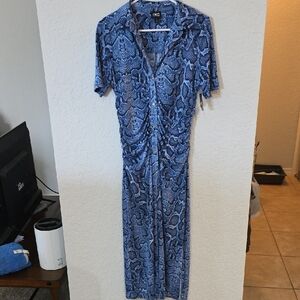 INC International Concepts Blue Snake-Print Maxi Dress